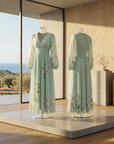 Women's Floral Digital Print Long-Sleeve V-Neck Pleated Dress