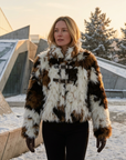 Women's Floral Faux Fur Coat – Eco-Friendly Plush Lapel Winter Jacket, Short or Long, S–L