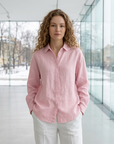 Women's 100% Linen Shirt – Long Sleeve Polo Collar Button-Down