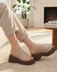 Damen-Plateau-Slipper aus echtem Leder – offene Kuhleder-Sandalen mit Fischmaul-Design und dickem Absatz, gepolsterter EVA-Sohle und atmungsaktivem Hohlmuster