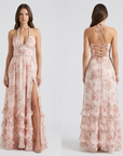 Women's Printed Chiffon Maxi Dress – V-Neck Sleeveless Swing Dress