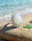 Women's Natural Hetian Jade Ring – 925 Sterling Silver Adjustable size