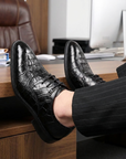 Herren formelle Lederschuhe mit Krokodilmuster – Spitz zulaufende Business- und Hochzeits-Schnürschuhe aus erstklassigem Rindsleder