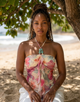Women's Floral Beaded Halter Neck Knit Camisole Top