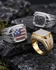 Men's Zircon-Inlaid Geometric Ring - Hip-Hop & Business Style