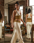 Women's Striped Crop Top & Flared Wide-Leg Pants Set