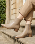 Women's Genuine Leather Pointed-Toe Short Boots – Chunky Heel