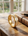 Men's Tungsten Steel Zircon Inlay Gold Ring