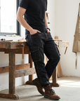 Men's 100% Cotton Straight-Leg Jeans Overalls – Multi-Pocket Stone Wash