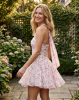 Women's Floral Halter Neck Chiffon Mini Dress