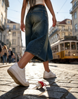 Women's Vintage Washed Denim Wide-Leg Cropped Pants