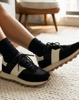 Women's Genuine Leather Color Block Sneakers – Retro Dad Shoe