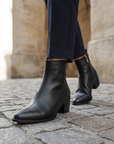 Women's Genuine Leather Pointed-Toe Short Boots – Chunky Heel