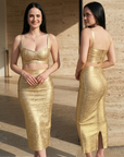 Women's Gold-Embossed Bandage Crop Top & Long Skirt Set