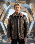 Men's Genuine Sheepskin Mid-Length Leather Coat – Fur-Lined Winter Jacket