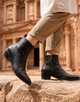 Women's Genuine Leather Pointed-Toe Short Boots – Chunky Heel