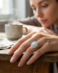 Women's Natural Hetian Jade Ring – 925 Sterling Silver Adjustable size