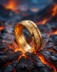 Men's Gold Foil Damascus Steel Ring – Gold-Plated Minimalist Wedding Band with Wavy Pattern Inlay