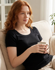 Damen T-Shirt mit Gewinde an der rechten Schulter – Slim Fit Stretch-Baumwoll-T-Shirt mit U-Boot-Ausschnitt, kurzen Ärmeln und weichem, atmungsaktivem Stoff für Freizeit und Alltag