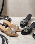 Women's One-Strap Rhinestone Outdoor Slippers - PU Leather Wedge Heel Sandals