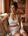 Women's Polka Dot Yoga 2-Piece Outfit Set Sleeveless Vest & Mid Pants