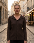 Women's Slim Fit Cardigan Sweater - Lapel Collar Button-Up Knit with Contrast Trim