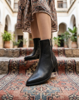Women's Genuine Leather Pointed-Toe Short Boots – Chunky Heel