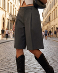 Women's High Waist Wide Leg Capri Shorts - Casual Suit Shorts