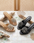 Women's One-Strap Rhinestone Outdoor Slippers - PU Leather Wedge Heel Sandals