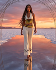 Women's Striped Crop Top & Flared Wide-Leg Pants Set