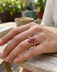 Women's Floral Natural Ruby Ring — S925 Silver with 18K Gold Electroplating ADJUSTABLE SIZE