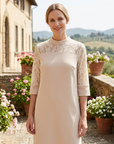 Women's Three-Quarter Sleeve Commute Dress – Elegant Zipper Polyester Dress