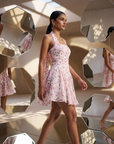 Women's Floral Halter Neck Chiffon Mini Dress