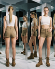 Women's High-Waisted Denim Shorts – Stretch Straight Cut