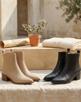 Women's Genuine Leather Pointed-Toe Short Boots – Chunky Heel