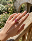 Women's Floral Natural Ruby Ring — S925 Silver with 18K Gold Electroplating ADJUSTABLE SIZE