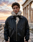 Men's Retro Faux Fur Collar PU Leather Jacket - Thickened Winter Coat