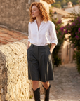 Women's High Waist Wide Leg Capri Shorts - Casual Suit Shorts