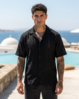 Men's Hollow Cut-Out Cuban Collar Shirt – Loose Fit Short Sleeve