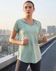 Women's Loose Fit Hooded Quick-Dry Sports T-Shirt - Short Sleeve Active Top