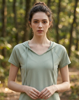 Women's Loose Fit Hooded Quick-Dry Sports T-Shirt - Short Sleeve Active Top