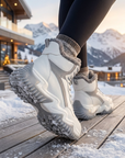 Bottes de neige doublées en peluche pour femme en cuir croûte