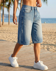 Damen Straight-Leg Jeansshorts – Lässige Mid-Waist Jeansshorts in klassischer blauer Waschung, mit funktionalen Taschen und entspannter Passform für den sommerlichen Alltag