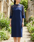 Women's Three-Quarter Sleeve Commute Dress – Elegant Zipper Polyester Dress