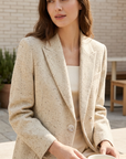 Damen Blazer Jacke im Oversize-Schnitt – Minimalistischer Ein-Knopf-Anzugblazer aus leichtem Stoff & Elegantem Casual-Professional Stil