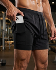 Men’s Breathable Quick-Dry Fitness Shorts – Double-Layer Muscle Fit Running Shorts with Moisture-Wicking Fabric & Athletic Performance Design