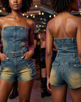 Women's Sleeveless Slim-Fit Denim Jumpsuit