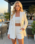 Damen Hosenträger Anzug Set – Elegantes 3-teiliges Outfit mit Blazer, Top & Shorts aus Stretch-Spandex für Büro, Pendler & schicke Freizeitkleidung