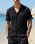 Men's Hollow Cut-Out Cuban Collar Shirt – Loose Fit Short Sleeve