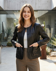 Damenjacke aus 100 % echtem Schaffleder – schmale Passform, kurzer Rundhalsmantel im koreanischen Stil